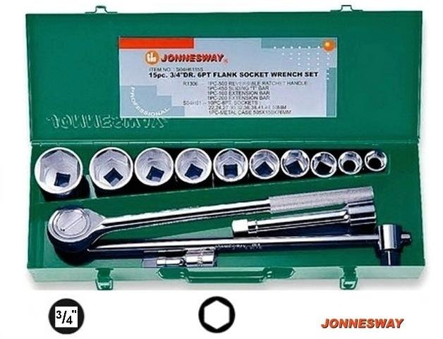 Zestaw kluczy JONNESWAY, 6-kątne, 3/4', 22-50 mm, 14 sztuk