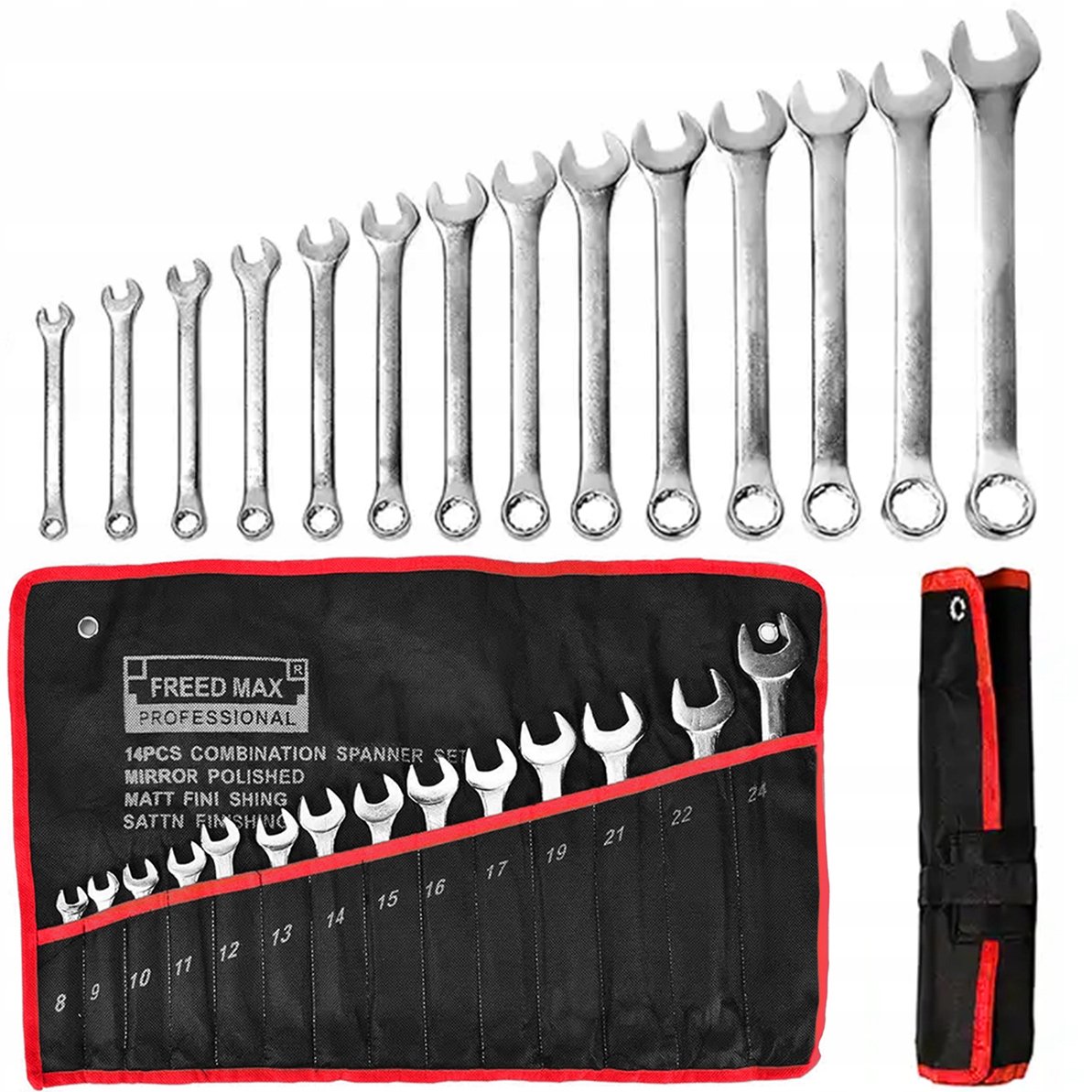ZESTAW KLUCZY NA PŁACHCIE KLUCZE PŁASKO-OCZKOWE 8-24MM 14 SZT PŁASKIE +ETUI