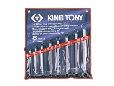 Zestaw kluczy oczkowych odgiętych 75° KING TONY 1708MR, 6-23 mm