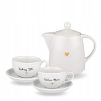 Zestaw kochana mama/tata - Dzbanek 1 litr złote serce, filiżanki 250 ml