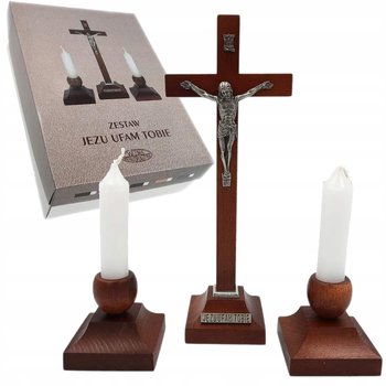 Zestaw Kolędowy Drewniany Jezu Ufam Tobie | Krzyż I Świeczniki | Krzyż Na Stół I Świeczniki | Adwento - Inny producent