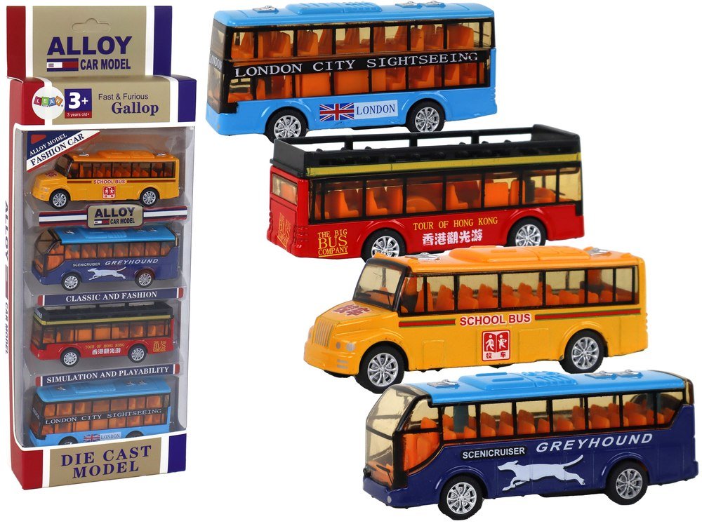 Фото - Машинка LEAN Toys Zestaw Kolorowych Autobusów System Frakcyjny 4 Elementy 