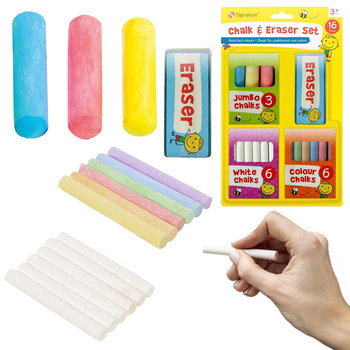 Zestaw Kreda Szkolna Chodnikowa Kolorowa Biała do Tablicy Dla Dzieci Gąbka - SIGNATURE
