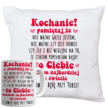 ZESTAW Kubek ceramiczny PODUSZKA PREZENT NA WALENTYNKI KOCHANIE ZAWSZE BĘDĘ PRZY TOBIE DLA NIEJ DLA NIEGO - Wondergift