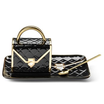 Zestaw kubek TOREBKA z podstawką i łyżeczką - CZARNY - Gadget Master