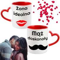 Zestaw Kubków Na Walentynki Czerwony Uchwyt Serce Walentynkowy Prezent