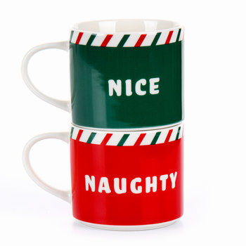 Zestaw kubków porcelanowych, Holly Jolly, Nice Naughty, 450 ml, 2 szt. - Empik