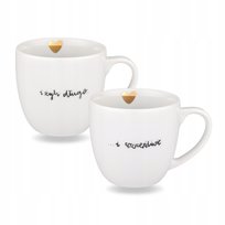 Zestaw kubków porcelanowych I żyli długo i Szczęśliwie, 300 ml ZŁOTE SERCE Nadzwyczajnie białe