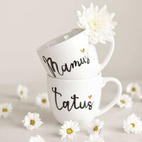 Zestaw kubków porcelanowych - Mamuś, Tatuś ZŁOTE SERCE 300 ml Nadzwyczajnie białe 