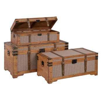 Zestaw kufrów 90 x 47 x 45 cm Tkanina syntetyczna Drewno Krata (3 Części) - Inna marka
