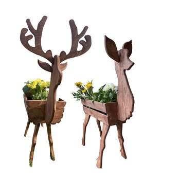 ZESTAW Kwietniki doniczki drewniane NA PREZENT boho JELEŃ + SARNA BRĄZ - Inna producent