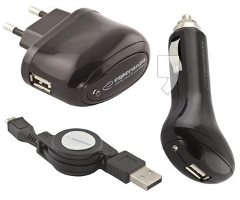Zestaw ładowarek ESPERANZA (AC/DC/USB/MicroUSB) - Esperanza