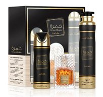 Zestaw Lattafa Khamrah 100ml Edp 200ml Deo 300ml Odświeżacz Powietrza