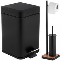 Zestaw Łazienkowy Czarny Mat Bambus: Kosz Na Śmieci 3L I Stojak Na Papier Toaletowy Ze Szczotką Do Wc - Loft