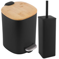 Zestaw Łazienkowy: Czarny Mat i Bambus Kosz na śmieci i Szczotka do cała czarna