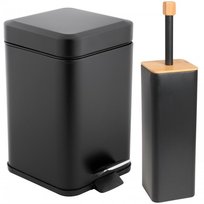 Zestaw Łazienkowy: Kosz Na Śmieci 3L Szczotka Do Wc Z Bambusem – Czarny Mat - Yoka