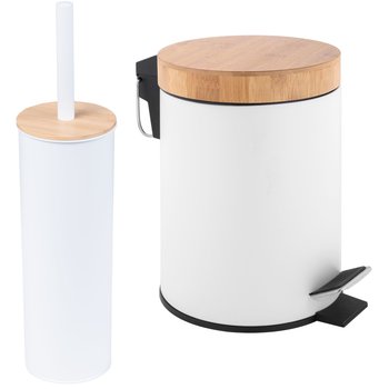 Zestaw Łazienkowy Kosz na śmieci i szczotka WC biała z bambusem – Elegancja i Funkcjonalność w Jednym! - Yoka Home