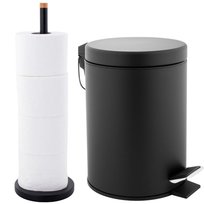 Zestaw Łazienkowy: Kosz Na Śmieci Stojak Na Papier Toaletowy Na 4 Rolki Czarny - Yoka Home