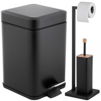 Zestaw łazienkowy kosz na śmieci z cichym opadem i Stojak na papier toaletowy Szczotka do WC czarny mat - Yoka