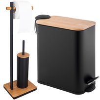 Zestaw Łazienkowy Yoka Home: Kosz na śmieci  Stojak na szczotkę do WC i uchwyt na papier toaletowy czarny - Yoka Home