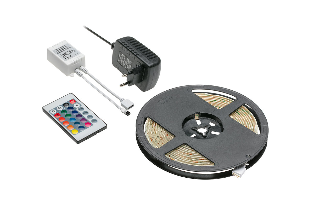 Zestaw LED RGB 5m 150LED 25W,kontroler IR 24keys, zasilacz 12V25W, IP20