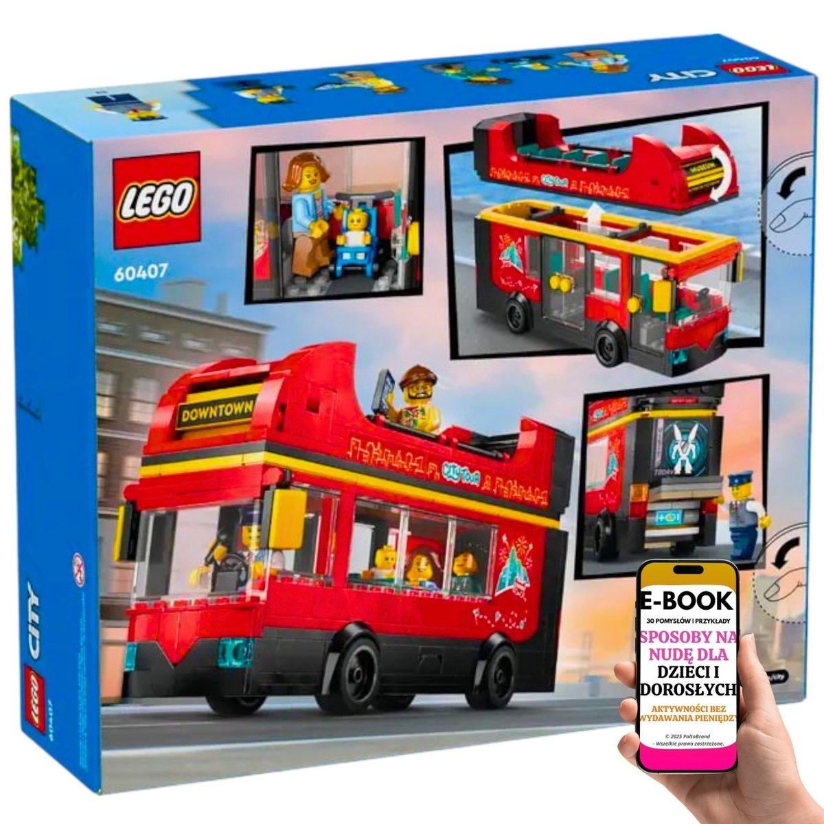 Zestaw LEGO® City – Kultowy Czerwony Autobus 60407 + Akcesoria | Zabawa z Przejazdem po Mieście Dla Dzieci i Dorosłych + EBOOK-3