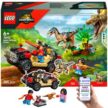 Zestaw LEGO® Dinozaury Jurassic World  Ucieczka Przed Welociraptorem (76972) Pojazd, Pułapki, Śledzenie, Zabawa i Akcja PREZENT DLA CHŁOPCA + EBOOK-2 - LEGO