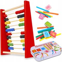 Zestaw Liczydło Eko Drewniane Patyczki do Liczenia Metalowa Skrzynka