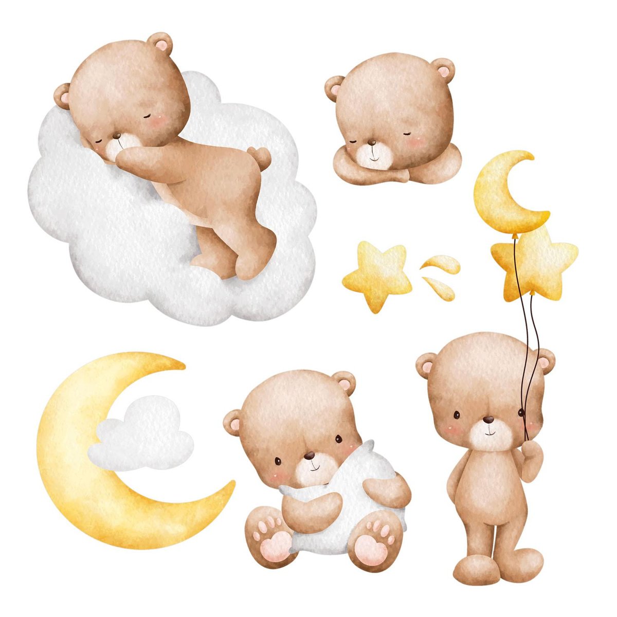Zestaw magicznych naklejek - Urocze misie chmury gwiazdki księżyc w ...
