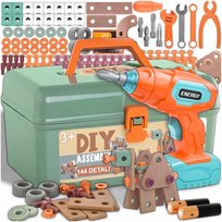 Zestaw Majsterkowicza Dla Dzieci Narz��Dzia Wkr��Tarka Klocki Skrzynka 144 El