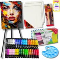 Zestaw Malarski Artystyczny Dla Dzieci Do Malowania Sztaluga Farby Płótna Pędzle Prezent Dla Dziecka + Ebook