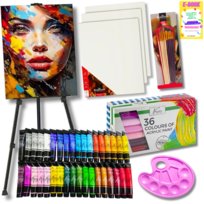 Zestaw Malarski Artystyczny Dla Dzieci Do Malowania Sztaluga Farby Płótna Pędzle Prezent Dla Dziecka Xxl + Ebook