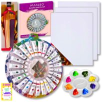 Zestaw Malarski Artystyczny Do Malowania Dla Dzieci Farby Płótna Pędzle Prezent Dla Dziecka + Ebook