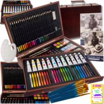 Zestaw malarski artystyczny w walizce kreatywny farby pędzle kredki pastele ołówki prezent dla dziecka + ebook