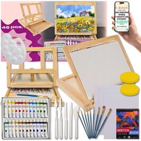 ZESTAW MALARSKI DLA DZIECI I DOROSŁYCH – Walizka 3w1 + Sztaluga Farby Pędzle Podobrazia Szkicownik Paletka – Kreatywny Zestaw PREZENT DLA DZIECKA + EBOOK-1