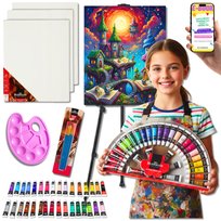 ZESTAW MALARSKI XXL Farby Akrylowe + SZTALUGA + Płótna + Pędzle + Paletka PREZENT DLA DZIECI I DOROSŁYCH Zestaw Artystyczny Do Malowania + EBOOK