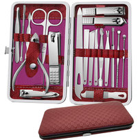 Zestaw Manicure Cążki Nożyczki Paznokci 19 el. + Etui, Czerwony