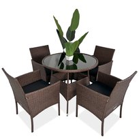 Zestaw meble ogrodowe rattanowe OKRĄGŁY STÓŁ + 4 FOTELE Brązowy OBIADOWY