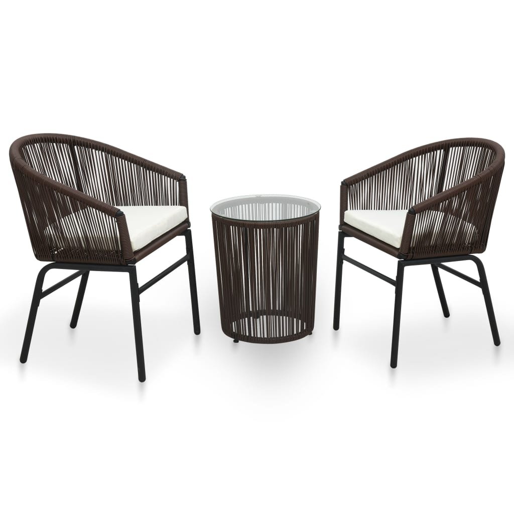 Zestaw mebli bistro z poduszkami VidaXL, brąz, rattan PVC, 3-częściowy