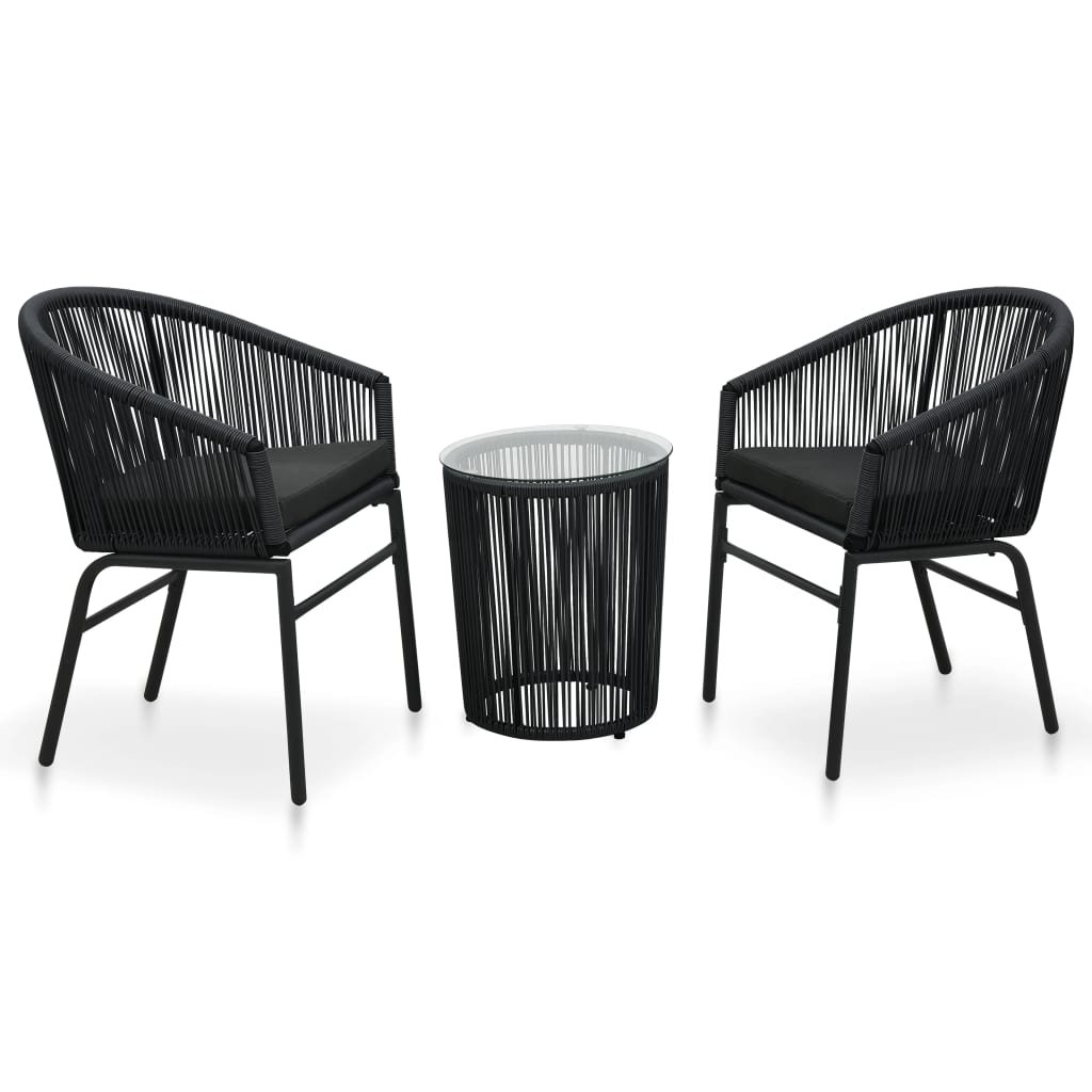 Zestaw mebli bistro z poduszkami VidaXL, czarny, rattan PVC, 3-częściowy