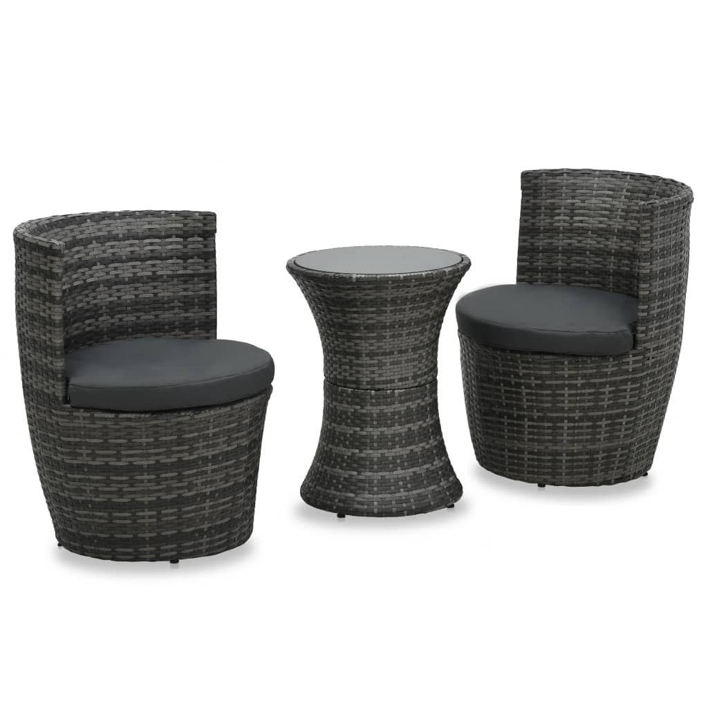 Zestaw mebli bistro z poduszkami VidaXL, szary, rattan PE, 3-częściowy