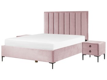 Zestaw mebli do sypialni welur 160 x 200 cm różowe SEZANNE - Beliani