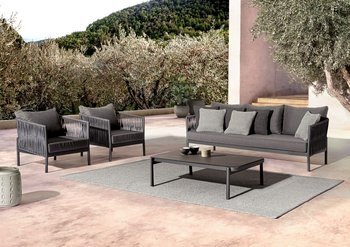 Zestaw Mebli Fiora Aluminium Antracytowy 2 Fotele Sofa Stolik Homms - homms