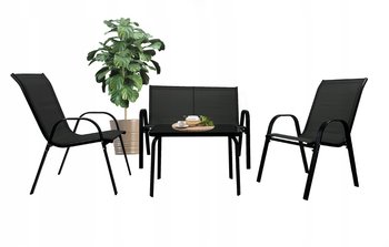 ZESTAW MEBLI OGRODOWYCH BALKON TARAS STÓŁ ŁAWKA 2x KRZESŁA MARBELLA CZARNY - Kontrasto