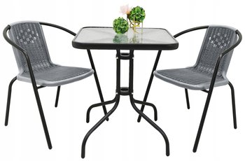 Zestaw mebli ogrodowych na balkon taras BERGAMO stół 60x60 + 2x krzesło SZARY - Kontrasto