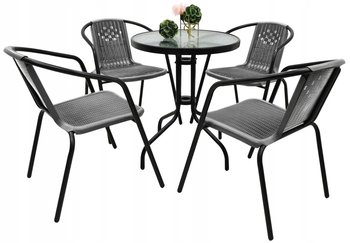 Zestaw mebli ogrodowych na balkon taras BERGAMO stół fi60 + 4x krzesło SZARY - Kontrasto