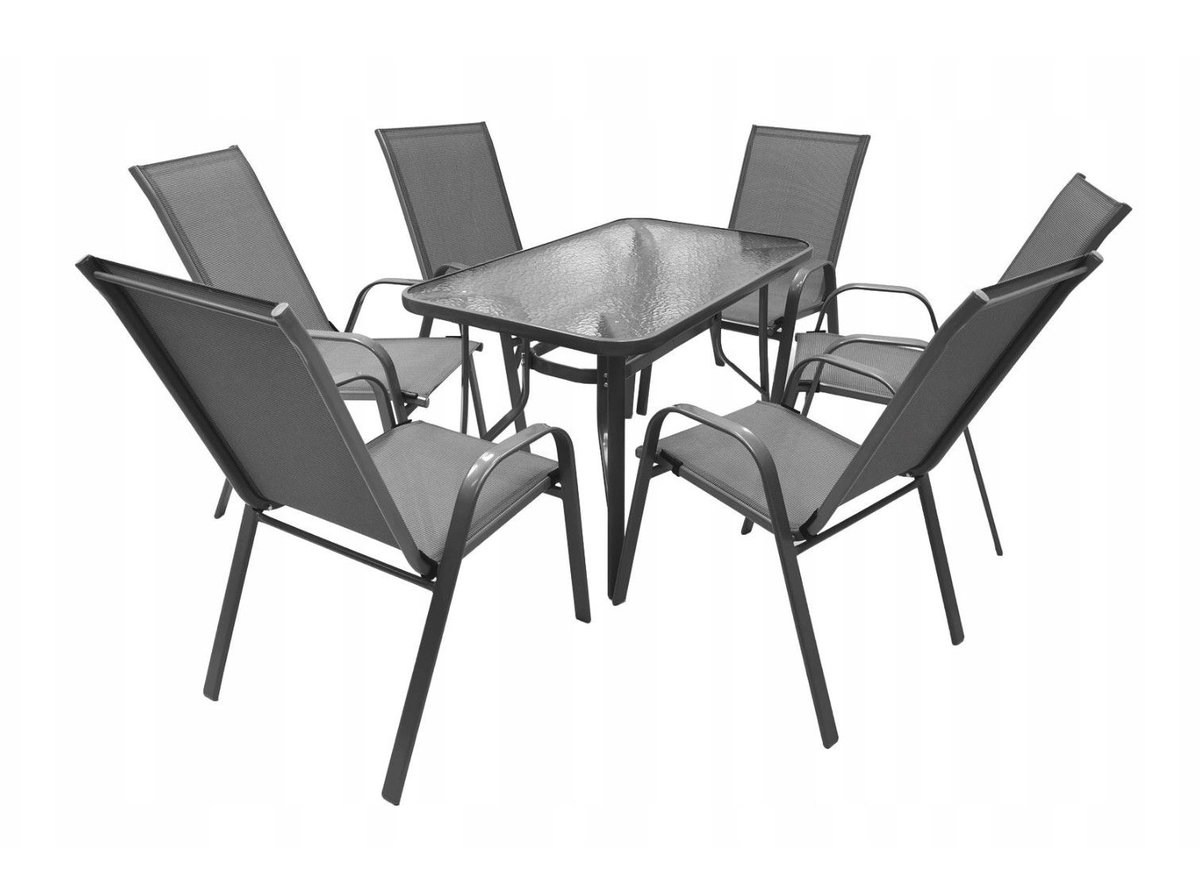Фото - Садові меблі Zestaw mebli ogrodowych na taras stół 120x70 i krzesła dla 6 osób szary