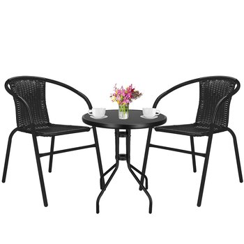 Zestaw mebli ogrodowych stół okrągły i 2 krzesła metalowe czarne komplet ogrodowy dla 2 osób - Springos