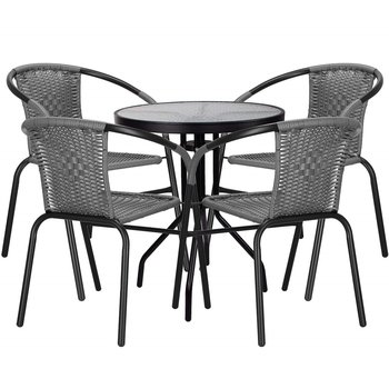 Zestaw mebli ogrodowych stół okrągły i 4 krzesła metalowe komplet na balkon czarno-szary - Springos