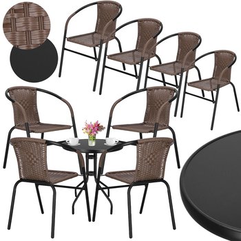 Zestaw mebli ogrodowych stół okrągły i 4 krzesła metalowe komplet ogrodowy czarno-brązowy - Springos